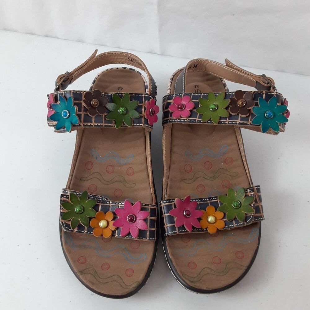 Socofy Sandals Womens Floral Multi Color Hook & Loop Size 38 NEW US Size 7